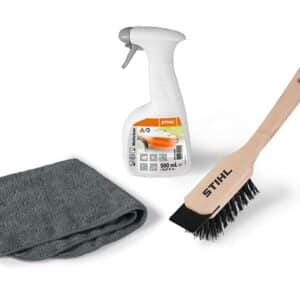 kit de nettoyage STIHL avec produit, chiffon et brosse