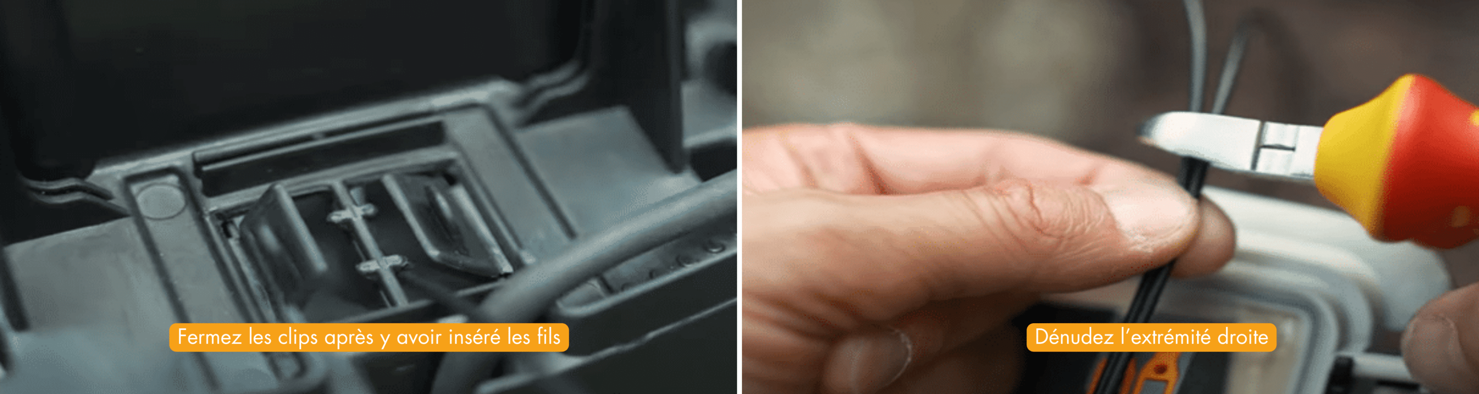 FERMEZ LES CLIPS + DÉNUDEZ L'EXTRÉMITÉ DROITE - Guide d'installation robots de tonte STIHL - Matériel à Batterie